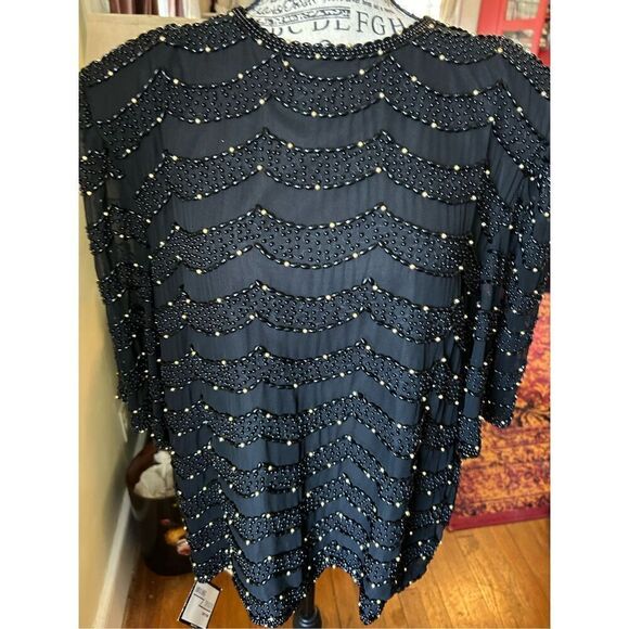JasJas Designs New York 100% silk black beaded top - Picture 8 of 15